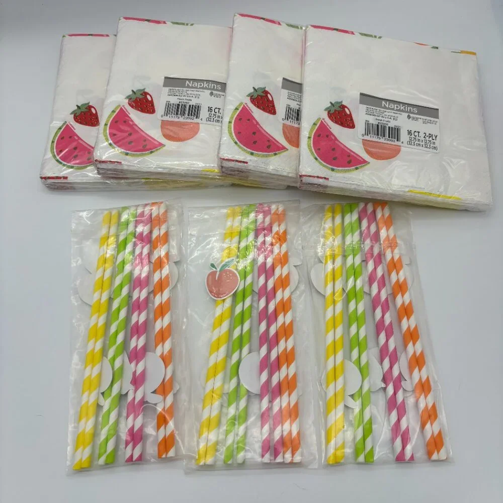 Fruit Print Napkins Straws, Summer BBQ Party Decorations Supplies NEW